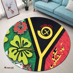 Amazing Aussie Australia South Sea Islanders Vanuatu Flag With Habiscus Flowers Round Rug