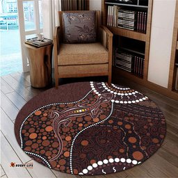 Amazing Aussie Australia Aboriginal Inspired Lizard With Dot Painting Pattern Round Rug