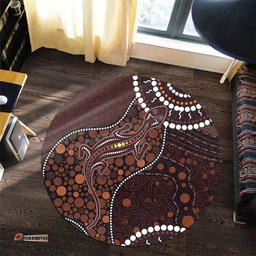 Amazing Aussie Australia Aboriginal Inspired Lizard With Dot Painting Pattern Round Rug