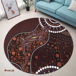 Amazing Aussie Australia Aboriginal Inspired Lizard With Dot Painting Pattern Round Rug