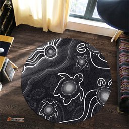 Amazing Aussie Australia Aboriginal Turtle Dreaming Journey Featuring Dot Art Black Round Rug
