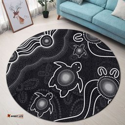 Amazing Aussie Australia Aboriginal Turtle Dreaming Journey Featuring Dot Art Black Round Rug