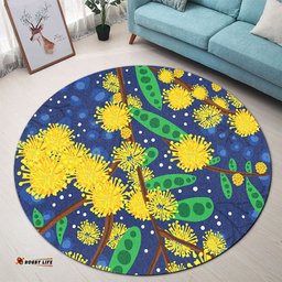 Amazing Aussie Australia Aboriginal Australian Yellow Wattle Flower Artwork Round Rug