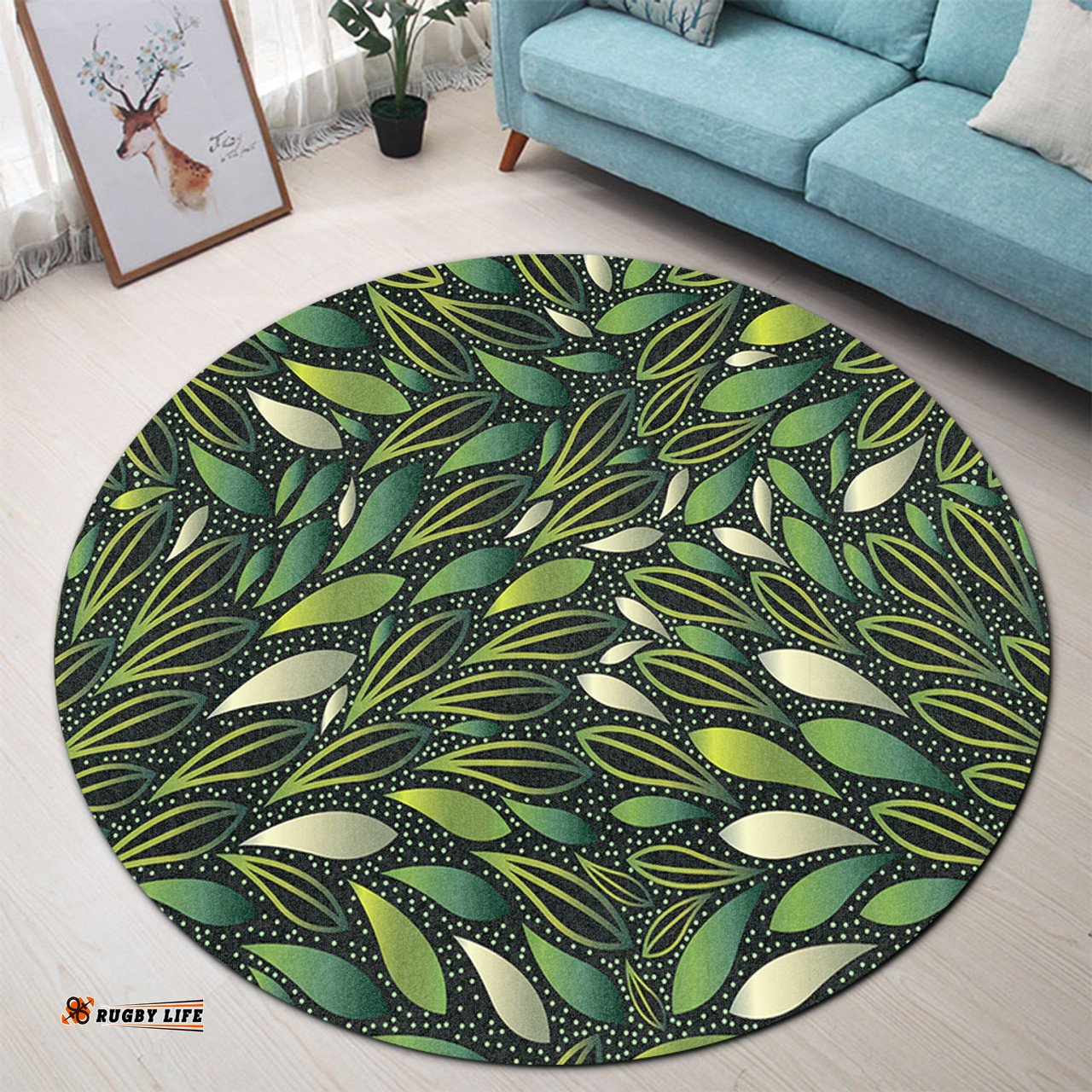 Amazing Aussie Australia Aboriginal Green Bush Leaves Seamless Round Rug