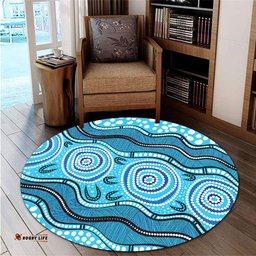 Amazing Aussie Australia Painting Illustration With Dot Art In Aboriginal Style Round Rug
