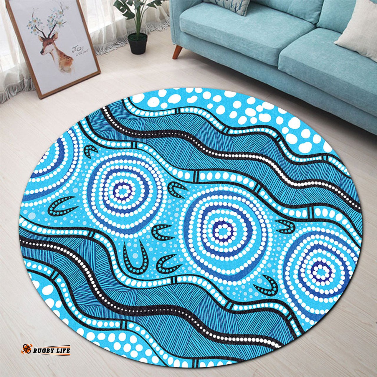 Amazing Aussie Australia Painting Illustration With Dot Art In Aboriginal Style Round Rug