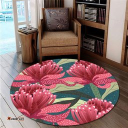 Amazing Aussie Australia Flowers Aboriginal Australian Waratah Flowers Painting In Aboriginal Style Round Rug