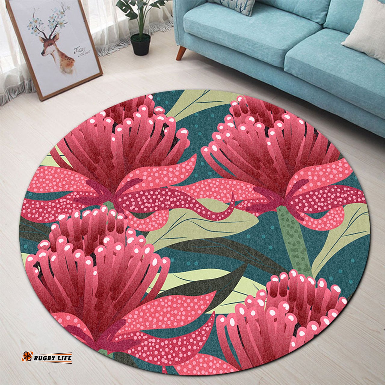Amazing Aussie Australia Flowers Aboriginal Australian Waratah Flowers Painting In Aboriginal Style Round Rug