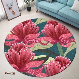 Amazing Aussie Australia Flowers Aboriginal Australian Waratah Flowers Painting In Aboriginal Style Round Rug