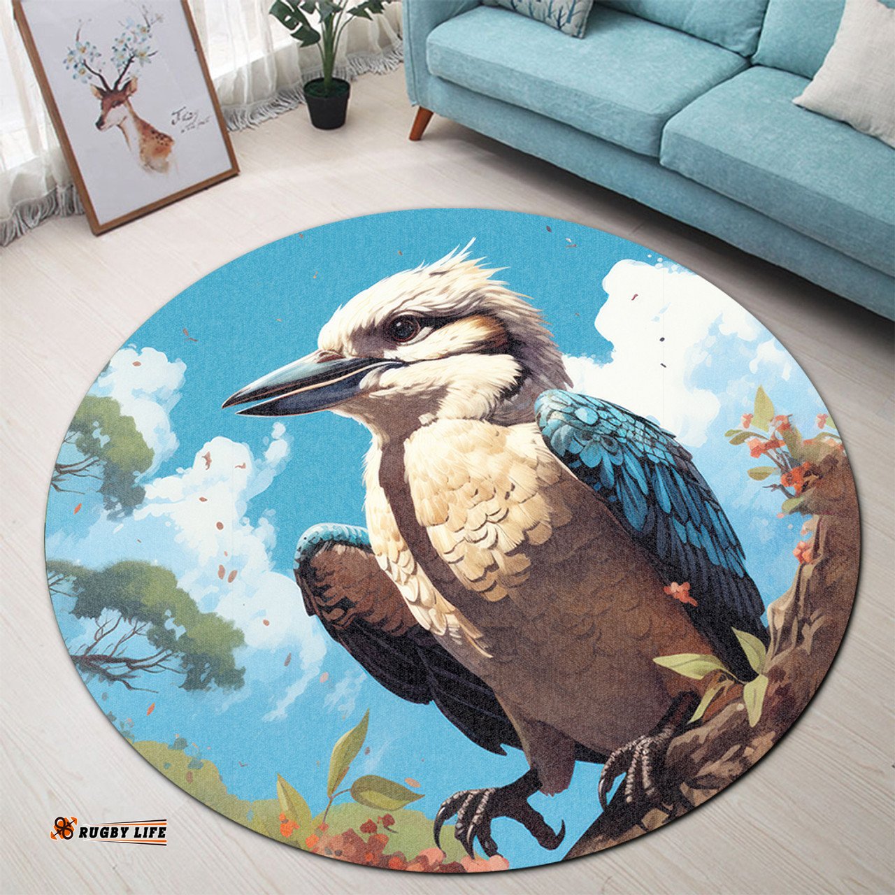 Amazing Aussie Australia Kookaburra Kookaburra Blue Background Round Rug