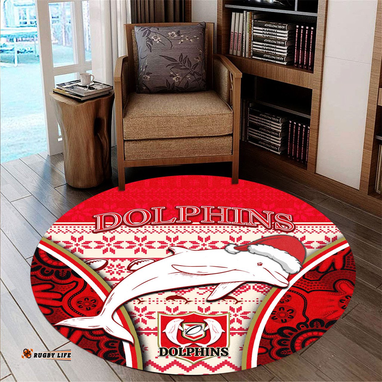 Amazing Aussie Redcliffe Dolphins Christmas Redcliffe Dolphins Mascot Round Rug