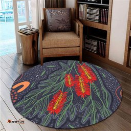 Amazing Aussie Australia Flowers Aboriginal Bottle Brush Medicinal Plant Art Round Rug