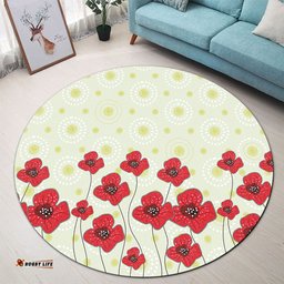 Amazing Aussie Australia Aboriginal Poppy Flowers Background In Aboriginal Dot Art Style Round Rug
