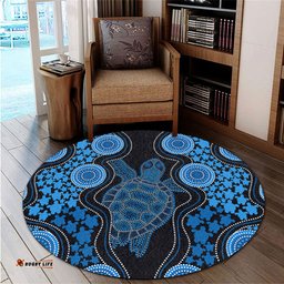 Amazing Aussie Australia Aboriginal Art Turtles Inspired Blue Round Rug