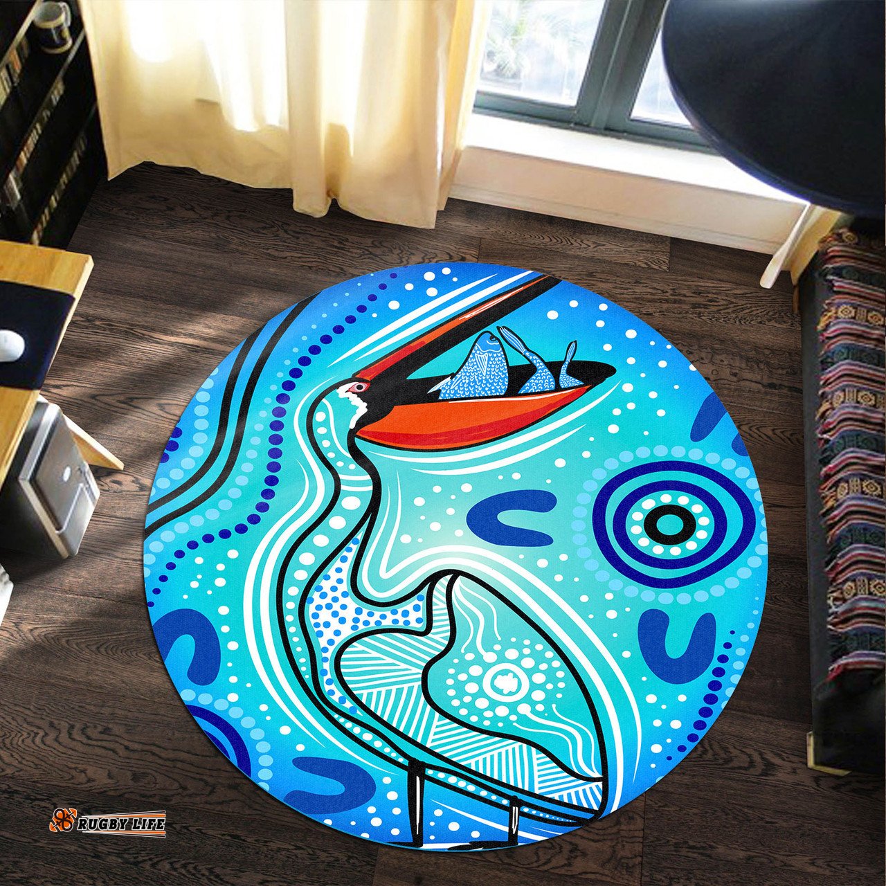 Amazing Aussie Australia Aboriginal Inspired Pelican Aboriginal Inspired dot painting Round Rug