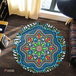 Amazing Aussie Australia Aboriginal Big Flowers In Dot Painting Inspired Round Rug