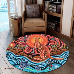 Amazing Aussie Australia Aboriginal Inspired Kangaroo Dreaming Dot Painting Pattern Round Rug