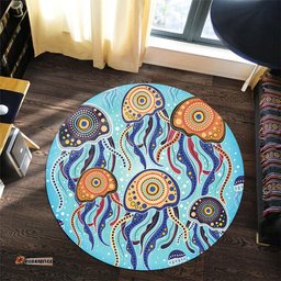 Amazing Aussie Australia Dot Painting Inspired Aboriginal Jellyfish Art In Aboriginal Dot Style Round Rug