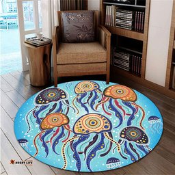 Amazing Aussie Australia Dot Painting Inspired Aboriginal Jellyfish Art In Aboriginal Dot Style Round Rug