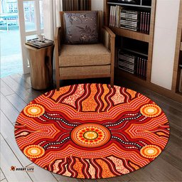 Amazing Aussie Australia Aboriginal Inspired Indigenous Connection Aboiginal Inspired Dot Painting Style Round Rug