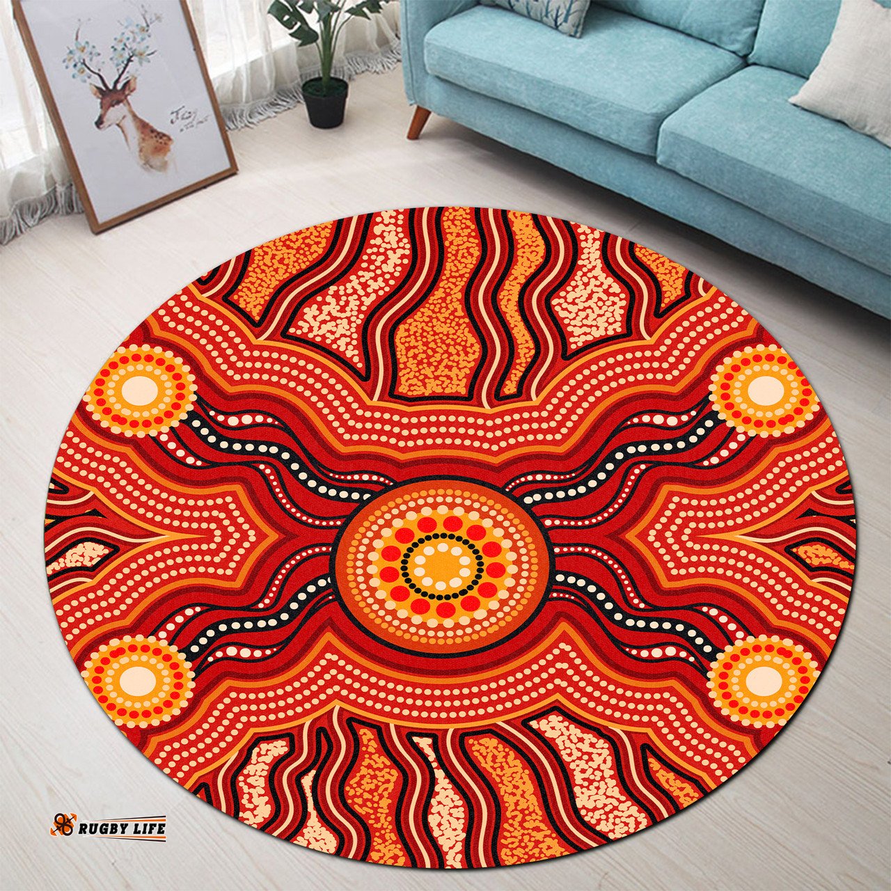 Amazing Aussie Australia Aboriginal Inspired Indigenous Connection Aboiginal Inspired Dot Painting Style Round Rug