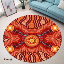 Amazing Aussie Australia Aboriginal Inspired Indigenous Connection Aboiginal Inspired Dot Painting Style Round Rug