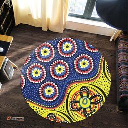 Amazing Aussie Australia A Bright And Colorful Background With Aboriginal Inspired Dot Art Round Rug