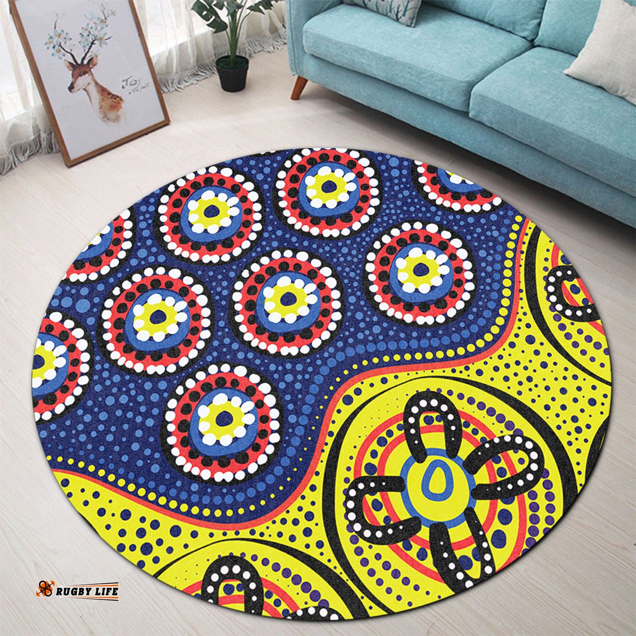 Amazing Aussie Australia A Bright And Colorful Background With Aboriginal Inspired Dot Art Round Rug