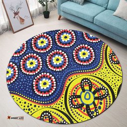 Amazing Aussie Australia A Bright And Colorful Background With Aboriginal Inspired Dot Art Round Rug