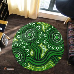 Amazing Aussie Australia Aboriginal Dot Patterns From Indigenous Australian Culture (Green) Round Rug