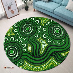 Amazing Aussie Australia Aboriginal Dot Patterns From Indigenous Australian Culture (Green) Round Rug