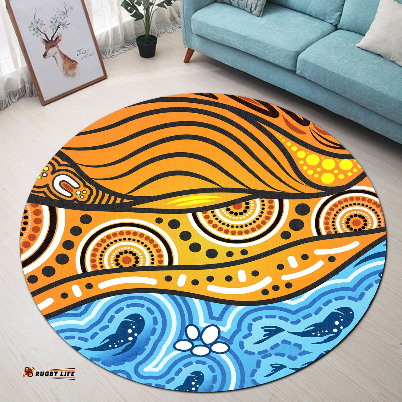 Amazing Aussie Australia Aboriginal Inspired Nature Aboiginal Inspired Dot Painting Style Round Rug