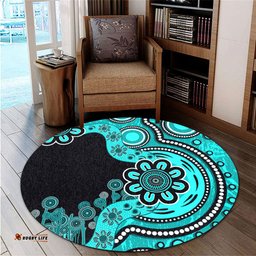 Amazing Aussie Australia Aboriginal Indigenous Dot Painting Turquoise Round Rug