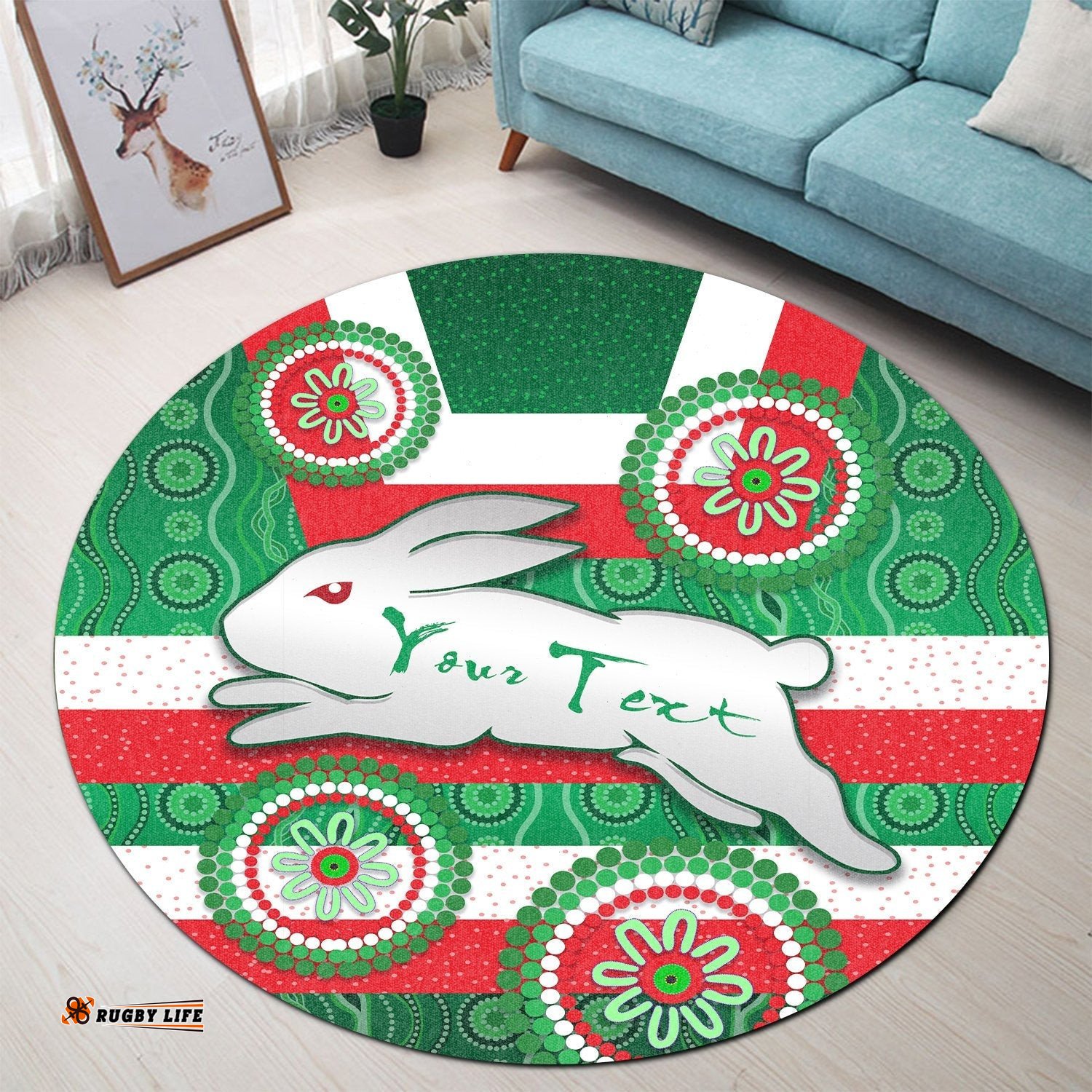 Custom Personalised Go Rabbitohs Round Carpet Mix Indigenous
