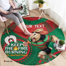 Custom NRL Rabbitohs NAIDOC Week Round Carpet Keep The Fire Burning Indigenous Art