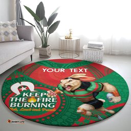 Custom NRL Rabbitohs NAIDOC Week Round Carpet Keep The Fire Burning Indigenous Art