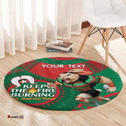 Custom NRL Rabbitohs NAIDOC Week Round Carpet Keep The Fire Burning Indigenous Art