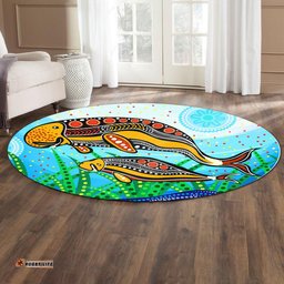 Amazing Aussie Australia Aboriginal Inspired Indigenous Dugong Aboriginal Inspired artwork with mother and baby Round Rug
