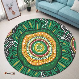 Amazing Aussie Australia Aboriginal Green Aboriginal Style Dot Painting Round Rug