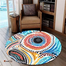 Amazing Aussie Australia Aboriginal Traditional Australian Aboriginal Native Design (White) Ver 2 Round Rug