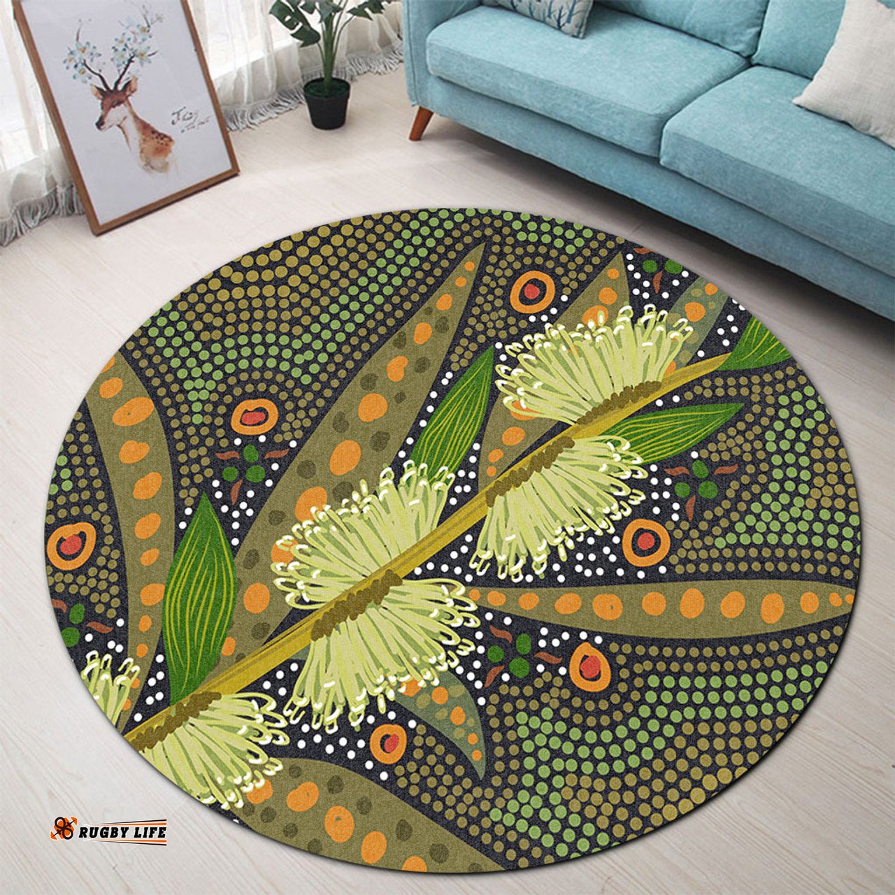 Amazing Aussie Australia Flowers Aboriginal Aboriginal Dot Art Of Australian Native Flower Hakea Sericea Round Rug