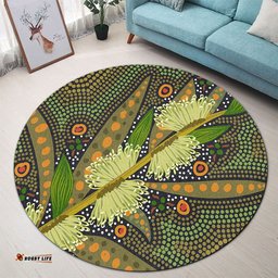 Amazing Aussie Australia Flowers Aboriginal Aboriginal Dot Art Of Australian Native Flower Hakea Sericea Round Rug