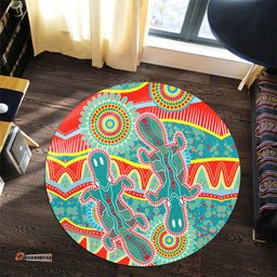 Amazing Aussie Australia Animals Platypus Aboriginal Green Platypus With Aboriginal Art Dot Painting Patterns Inspired Round Rug