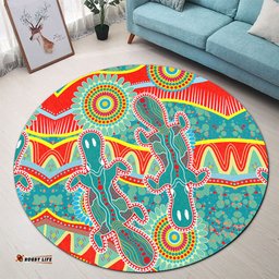 Amazing Aussie Australia Animals Platypus Aboriginal Green Platypus With Aboriginal Art Dot Painting Patterns Inspired Round Rug