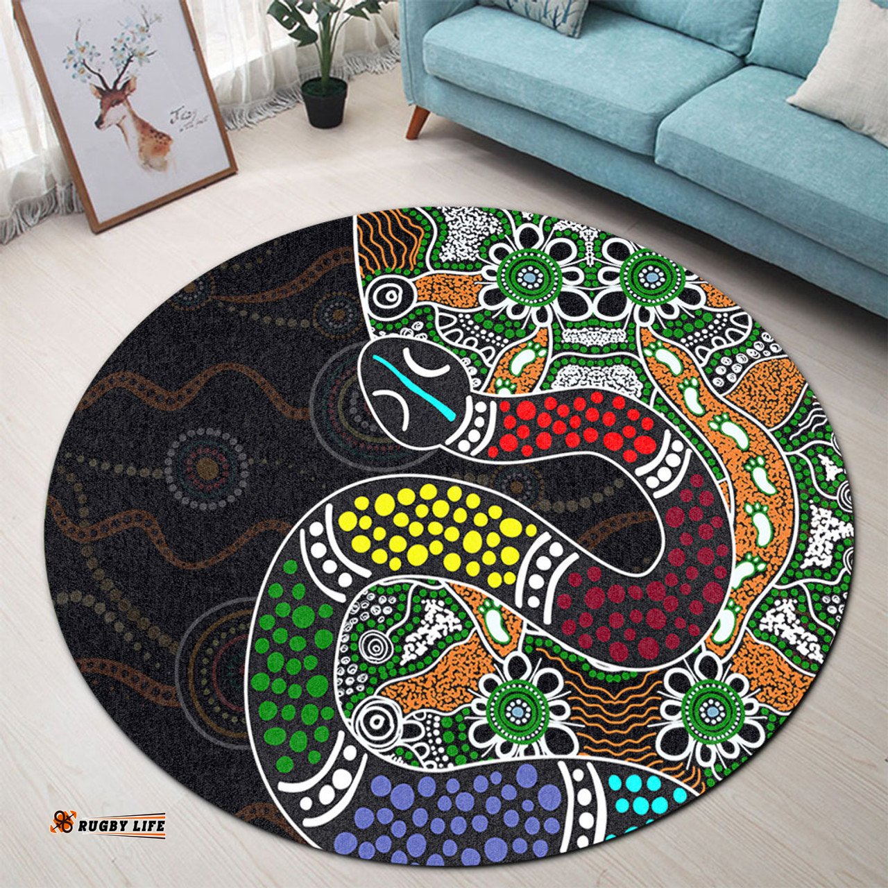Amazing Aussie Australia Rainbow Serpent Aboriginal Dreamtime Rainbow Serpent Contemporary Round Rug