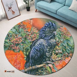 Amazing Aussie Australia Black Cockatoo Black Cockatoo and Flowering Gum Round Rug