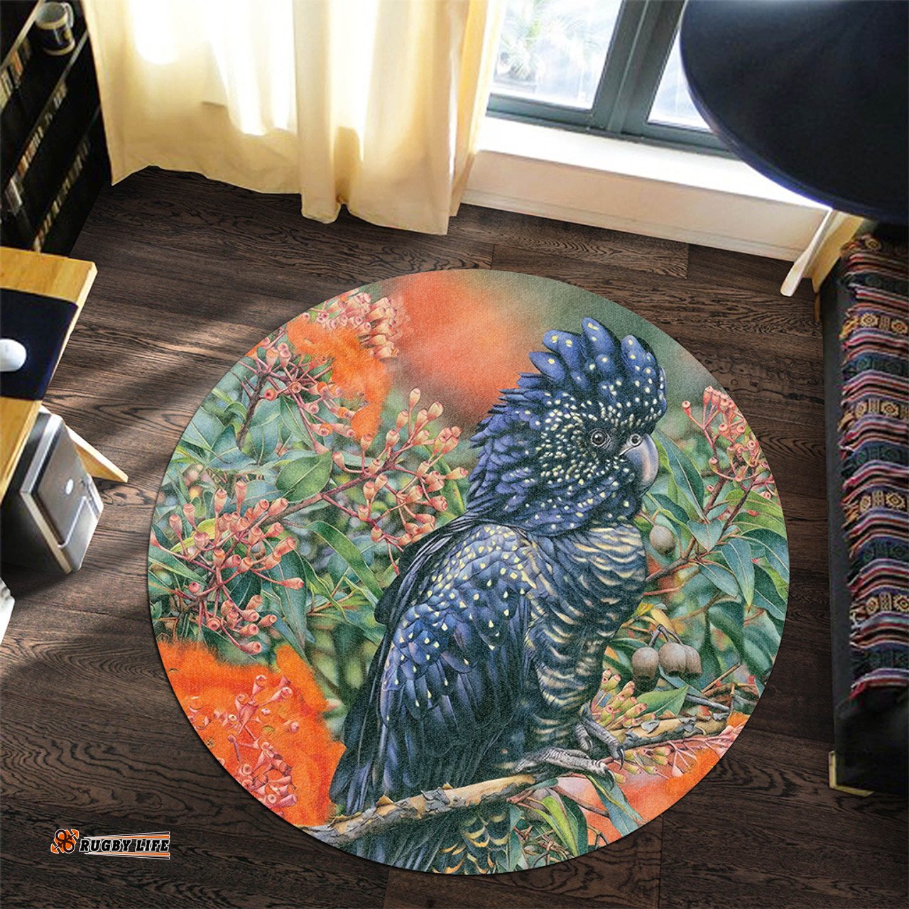 Amazing Aussie Australia Black Cockatoo Black Cockatoo and Flowering Gum Round Rug