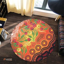 Amazing Aussie Australia Aboriginal Aboriginal Dot Art With Bush Flowers Round Rug