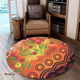 Amazing Aussie Australia Aboriginal Aboriginal Dot Art With Bush Flowers Round Rug