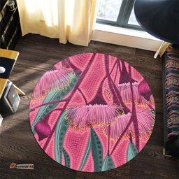 Amazing Aussie Australia Flowers Aboriginal Aboriginal Dot Art Of Australian Native Eucalyptus Tree Branch Round Rug